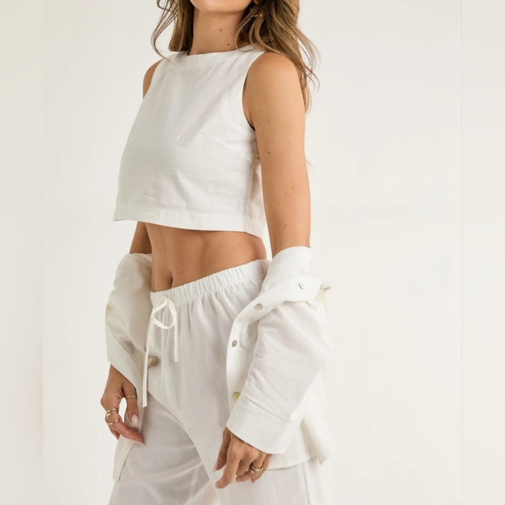 065 LAST 1 NEW! 3PCS Set Crop Inner Top W/ Full Length Pants & Button Down Shirt - Picture 7 of 8